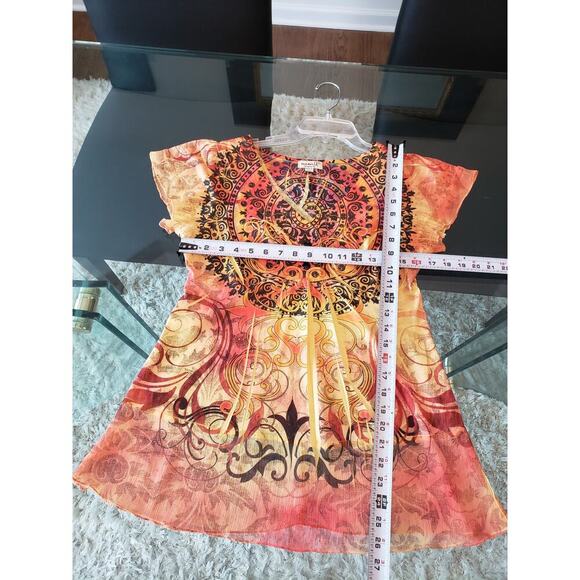 OneWorld Blouse Women's PL Multicolor Boho Chiffon Abstract Print V Neck Top - Picture 9 of 12